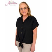 Dreamstar Blouse 214 Wrapy textuur strik Zwart Dreamstar Blouse 214 Wrapy textuur strik Zwart